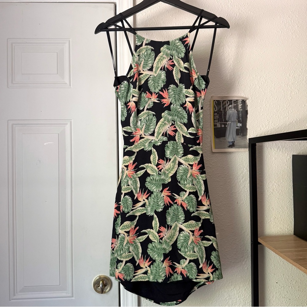FOR LOVE &‎ LEMONS black green floral tropical rayon tie back sleeveless mini